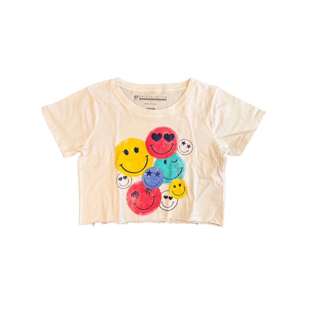 Prince Peter Collection Many Happy Faces cropped t-shirt girls size Large NWOT